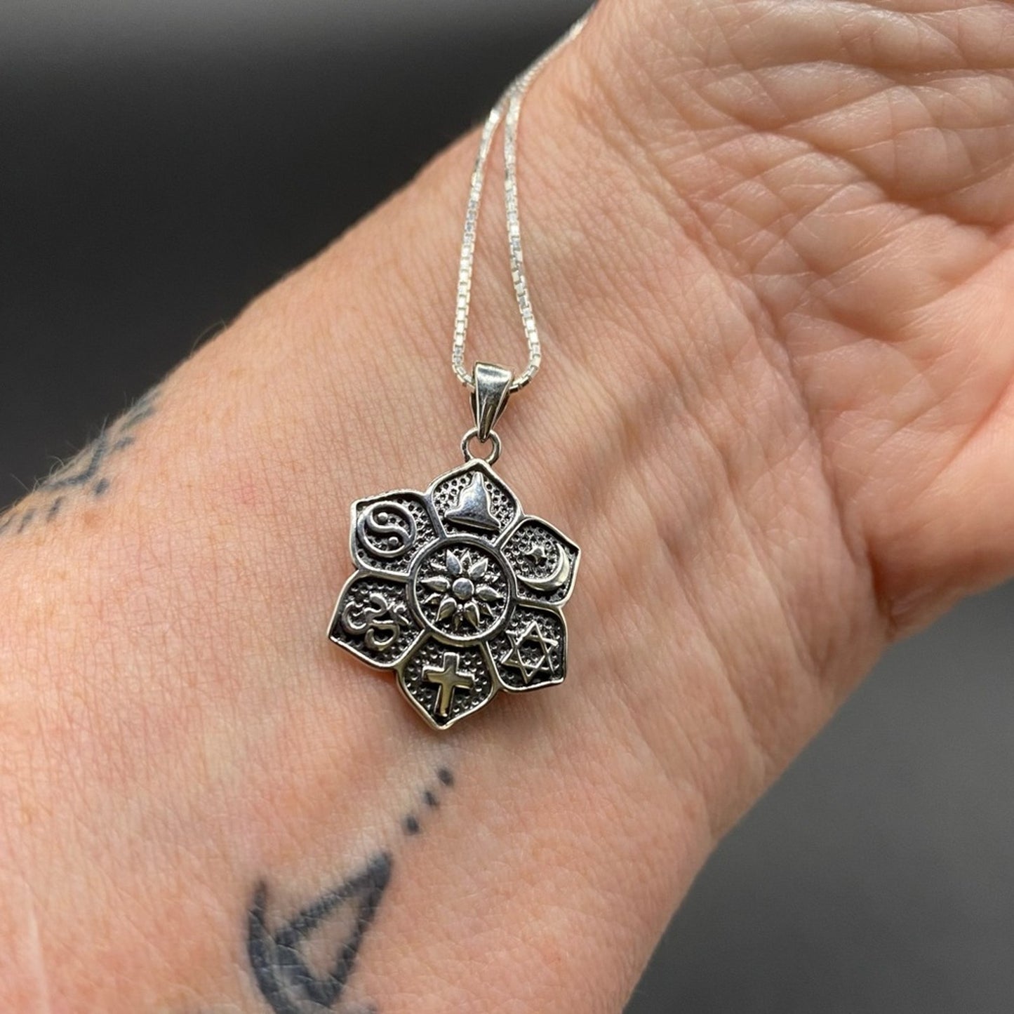 Religious Spiritual Symbols Sterling Silver Necklace
