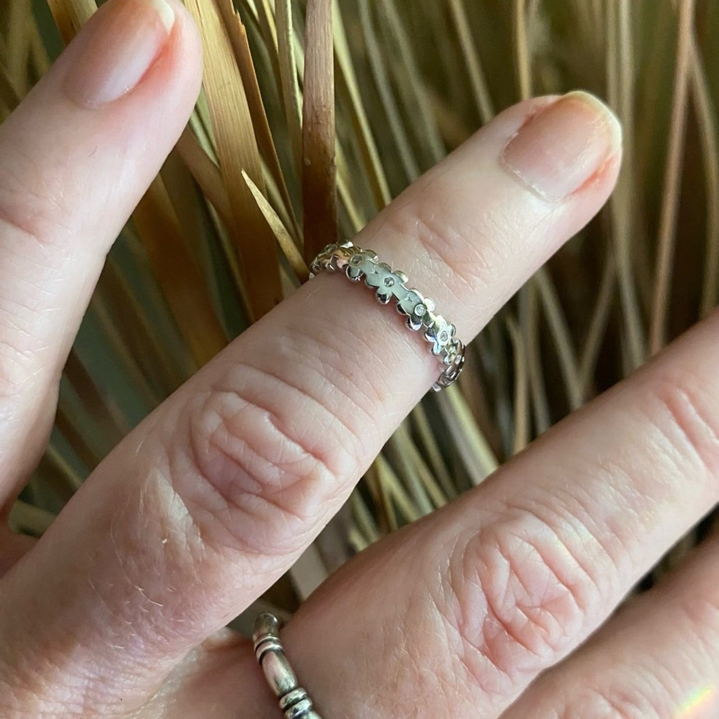 Sterling Silver Flower CZ Band Toe Ring