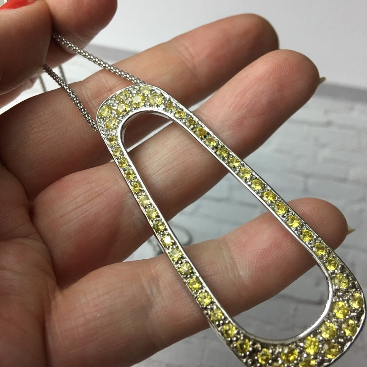 Canary yellow large CZ pendant on popcorn chain