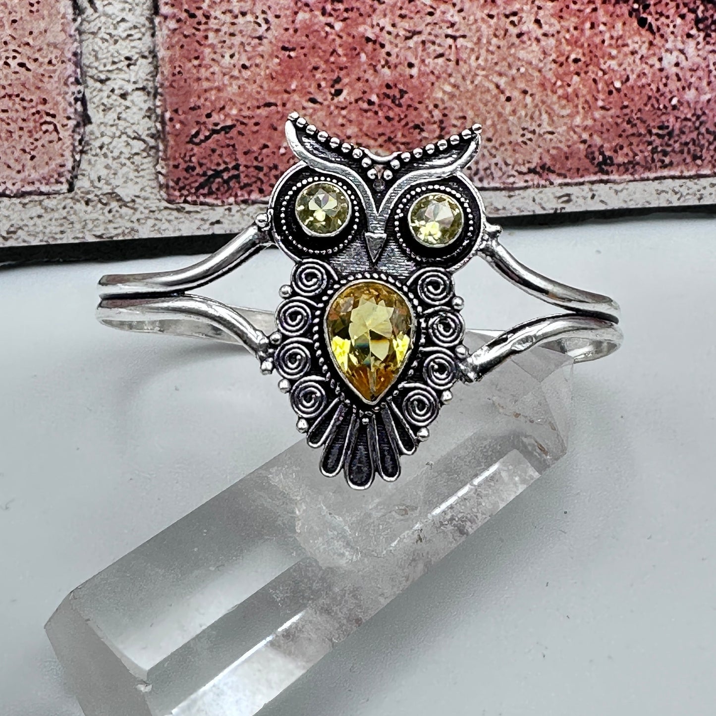 Citrine Owl Bangle Sterling Silver Plated Bracelet