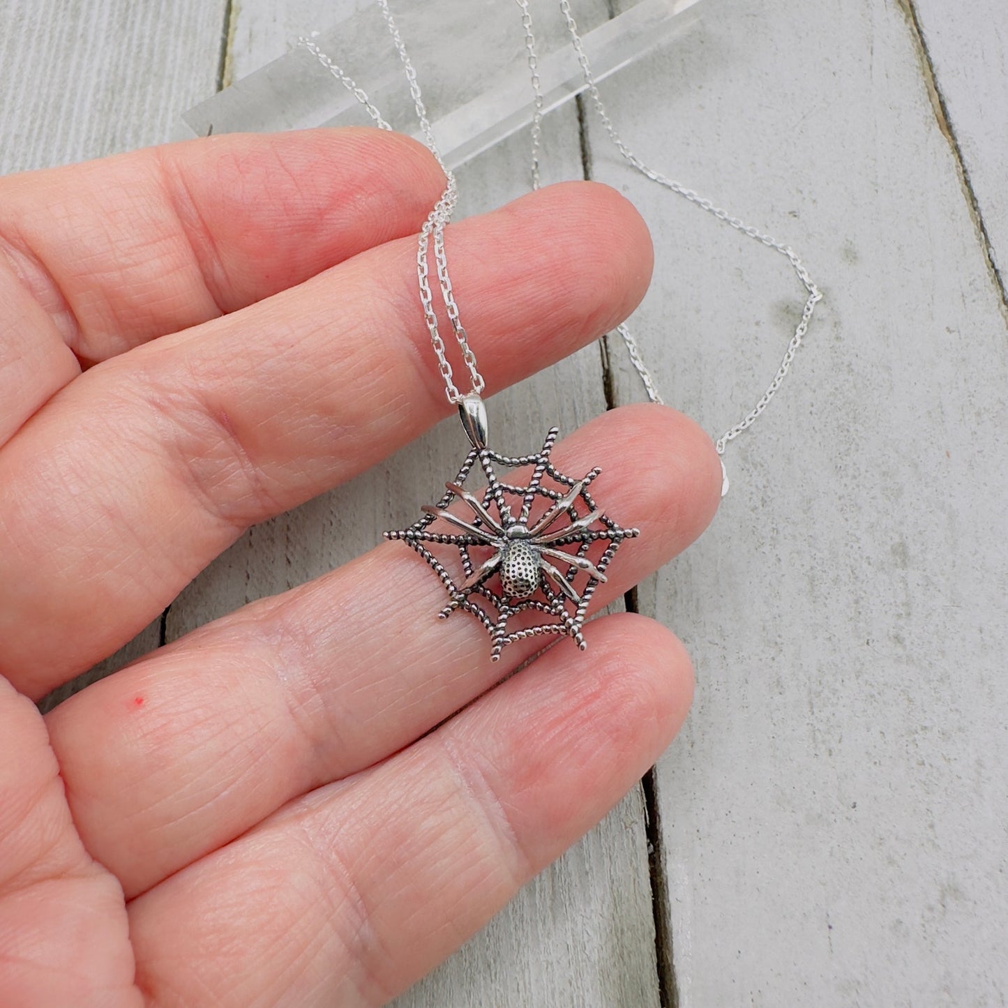 Spider Web Sterling Silver Spider Necklace