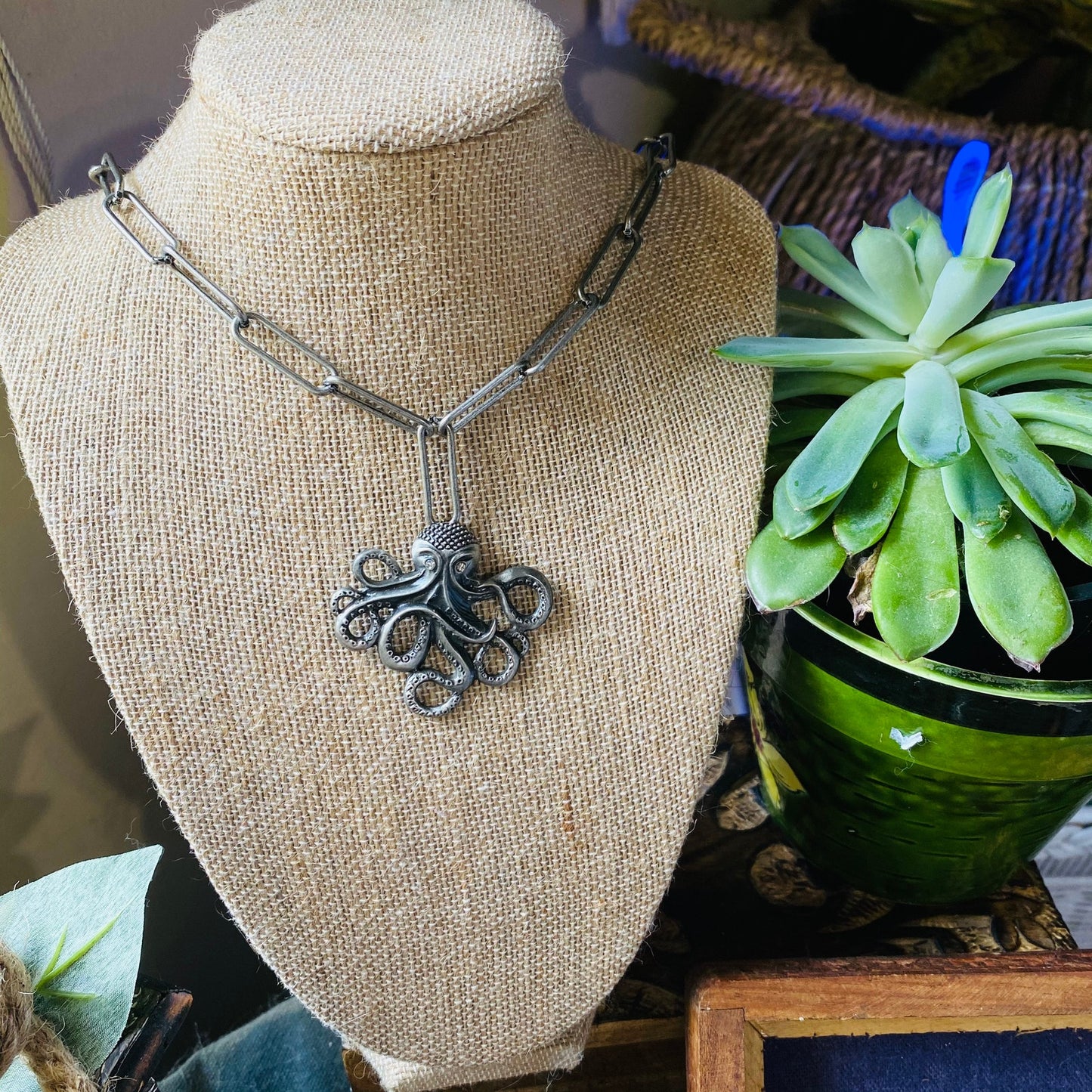 Octopus Paperclip Chain Necklace Rhinestone Clasp