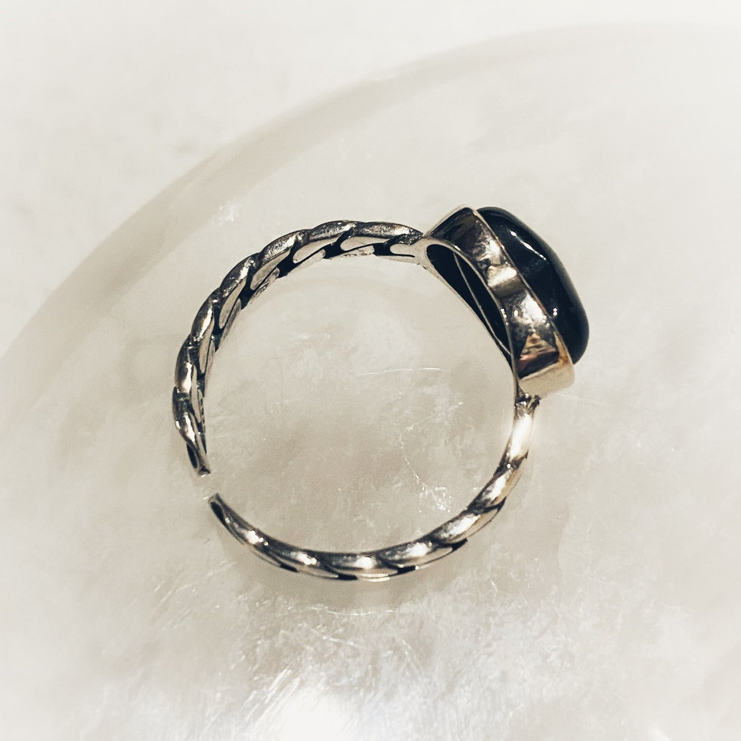 925 Sterling Silver Black Agate Heart Ring