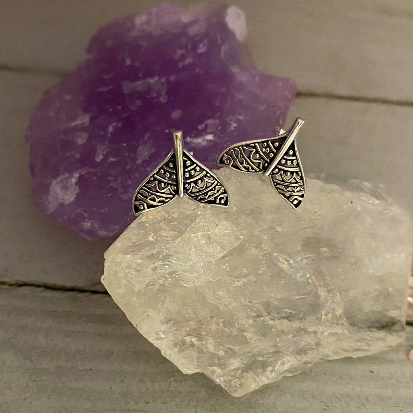 Sterling Silver Boho Whale’s Tail Stud Earrings