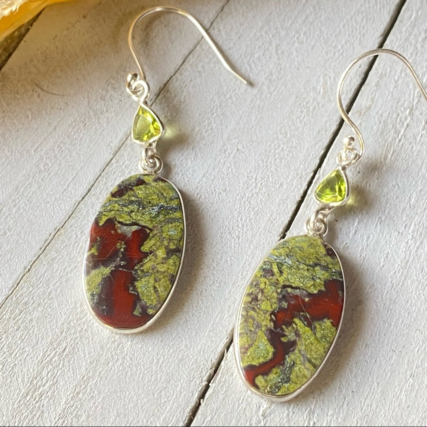 Dragon Blood & Peridot Solid Sterling silver Earrings