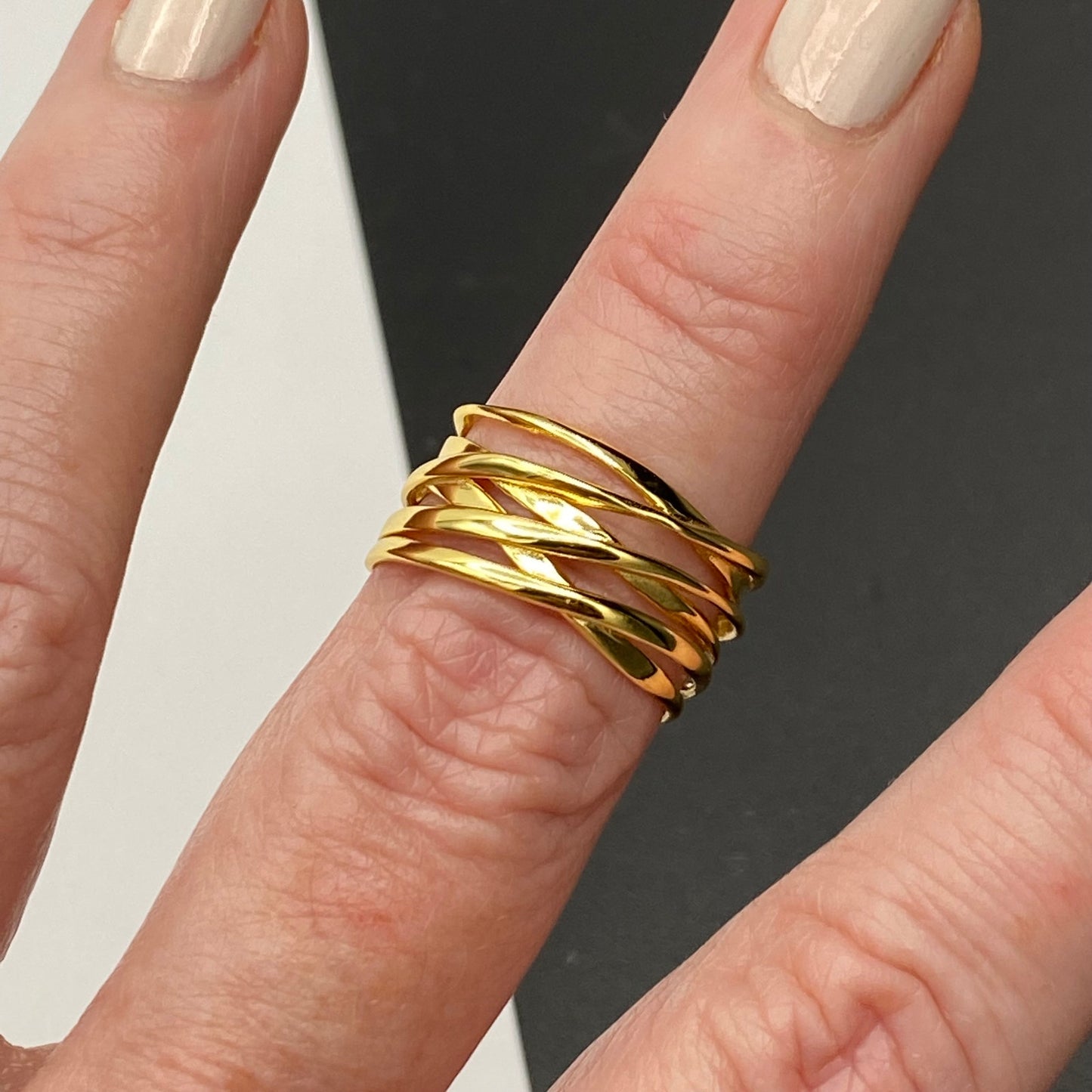 Geometric Stacking 925 Sterling Silver Ring Adjustable Size 7-13