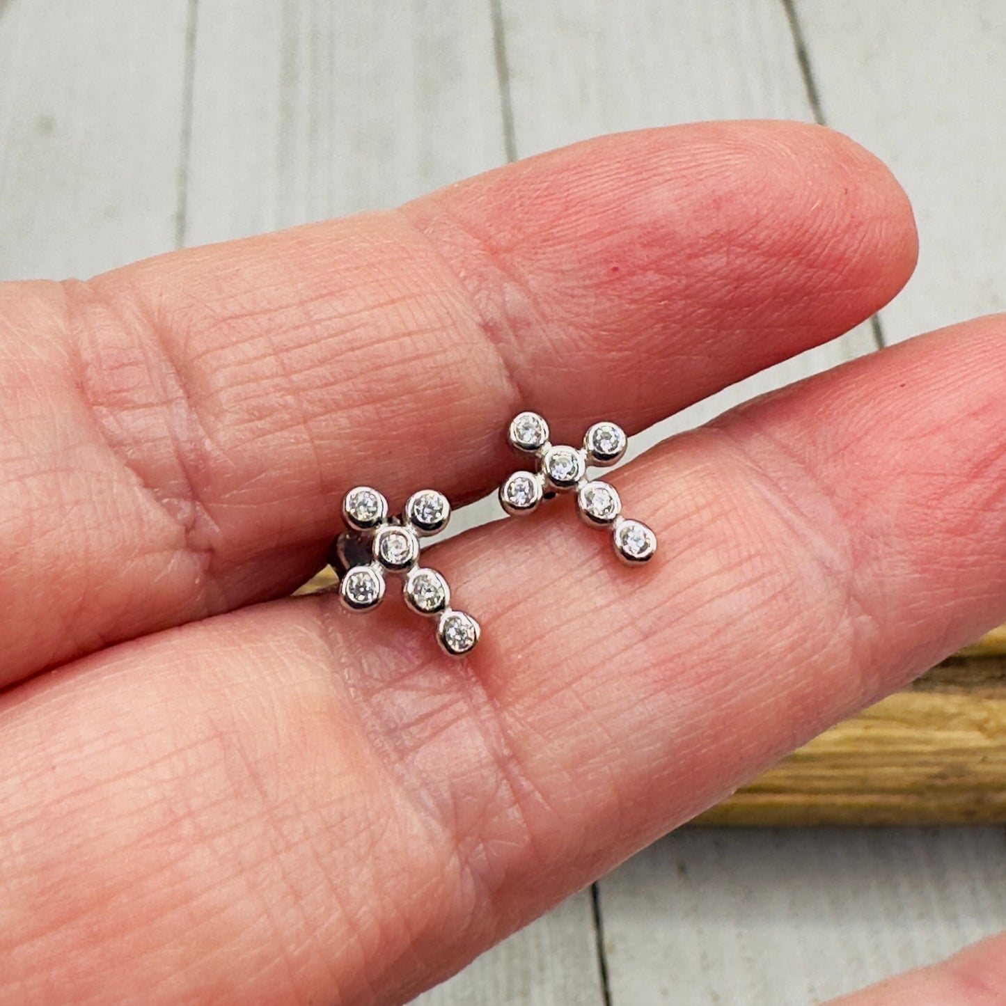 CZ Cross Sterling Silver Earrings