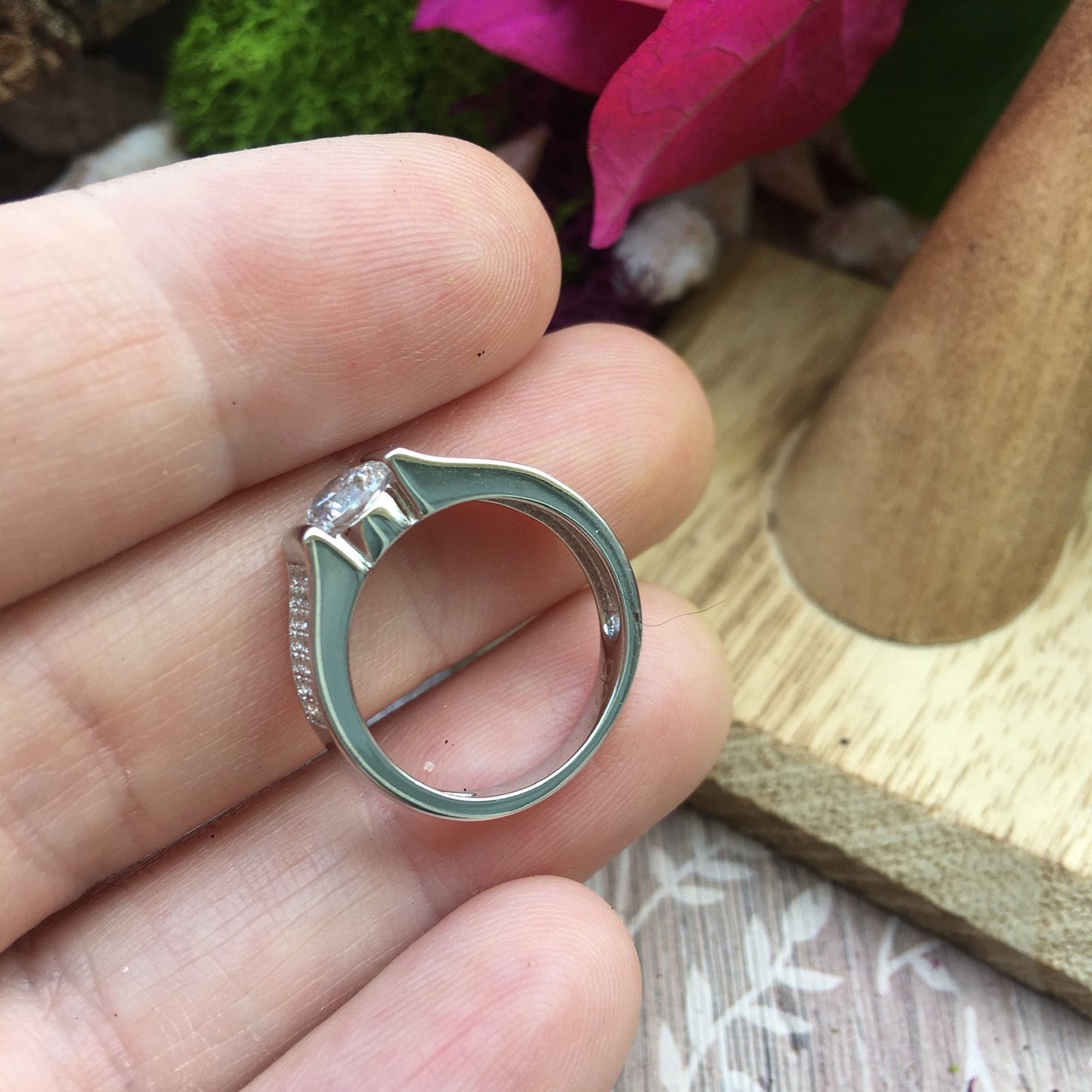 Sterling Silver Clear Round Engagement Ring 6,7,8