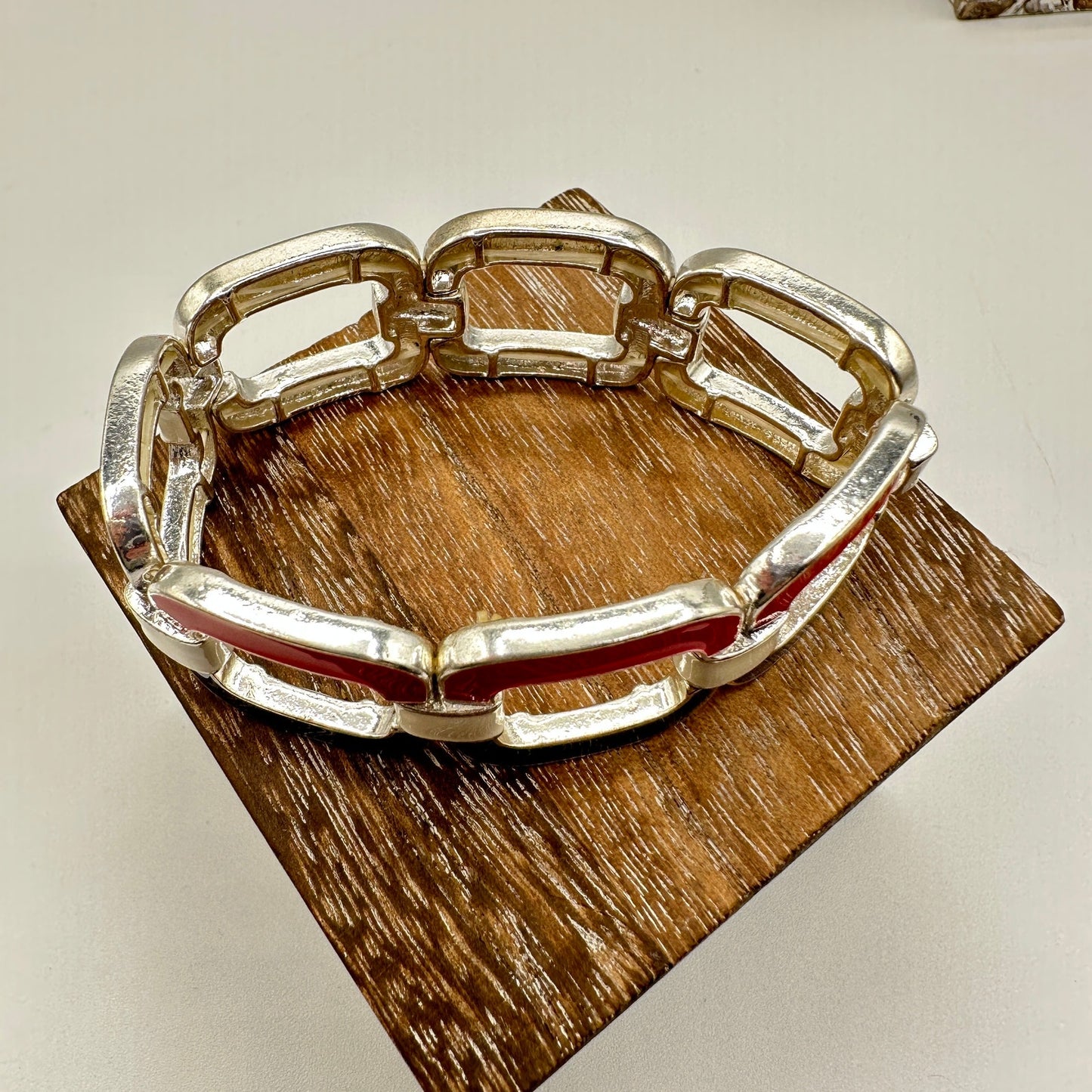 Vintage 90's Enamel Red White Blue Stretch Bracelet