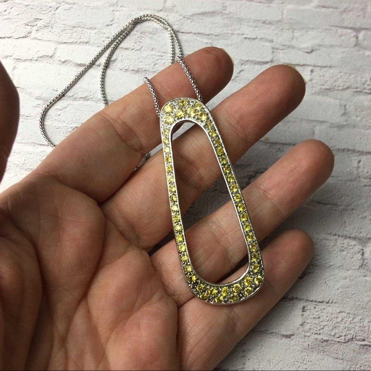 Canary yellow large CZ pendant on popcorn chain