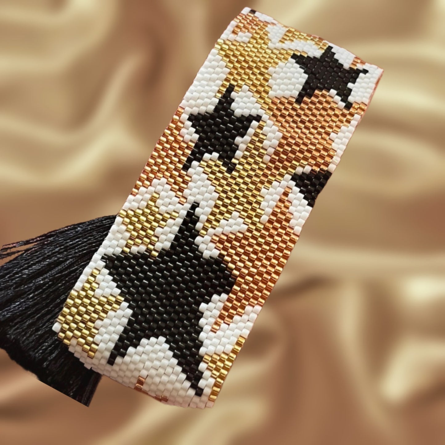 Miyuki Glass Seed Bead Wide Cuff Stars Tassel Bracelet