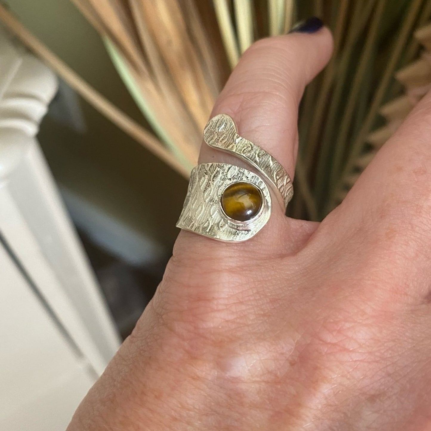 Tiger Eye Sterling Silver Adjustable Wrap Ring