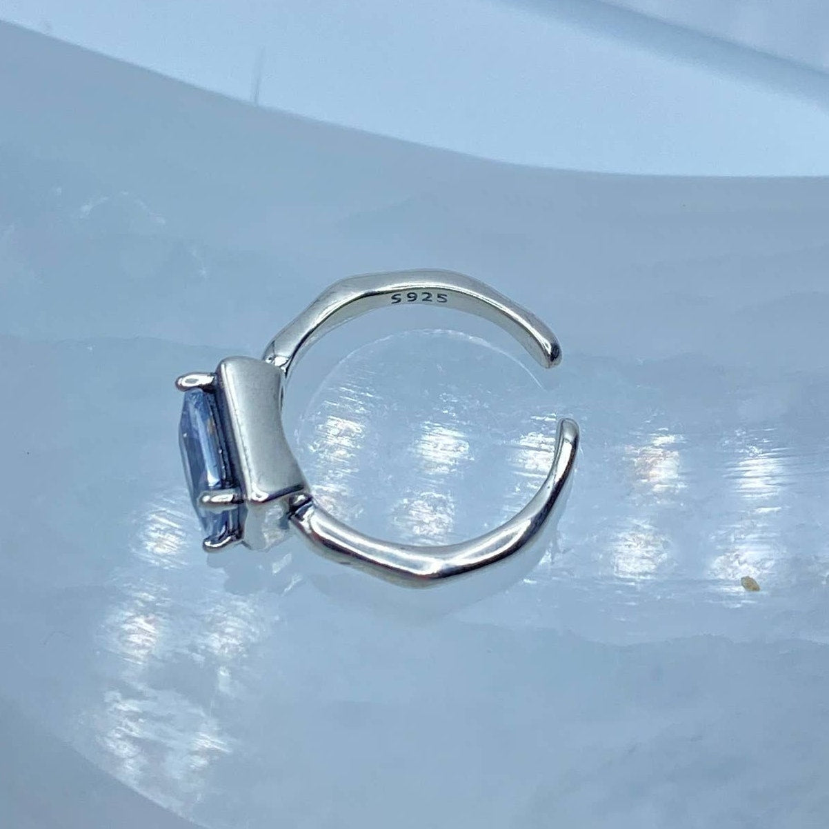 925 Sterling Silver Princess-Cut Clear Stone Adjustable Ring