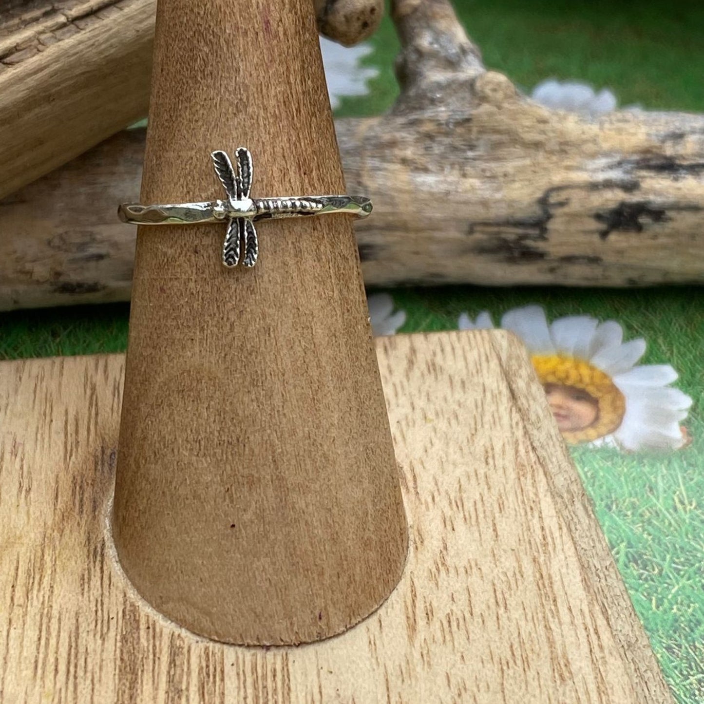 Sterling Silver Dainty Sideway Dragonfly Ring, Insect Ring