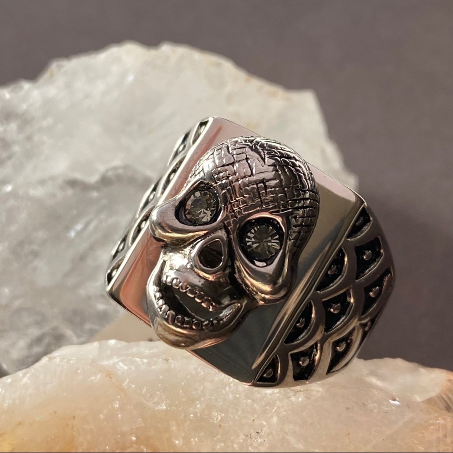 Men's Stainless Steel Skull Crystal Ring