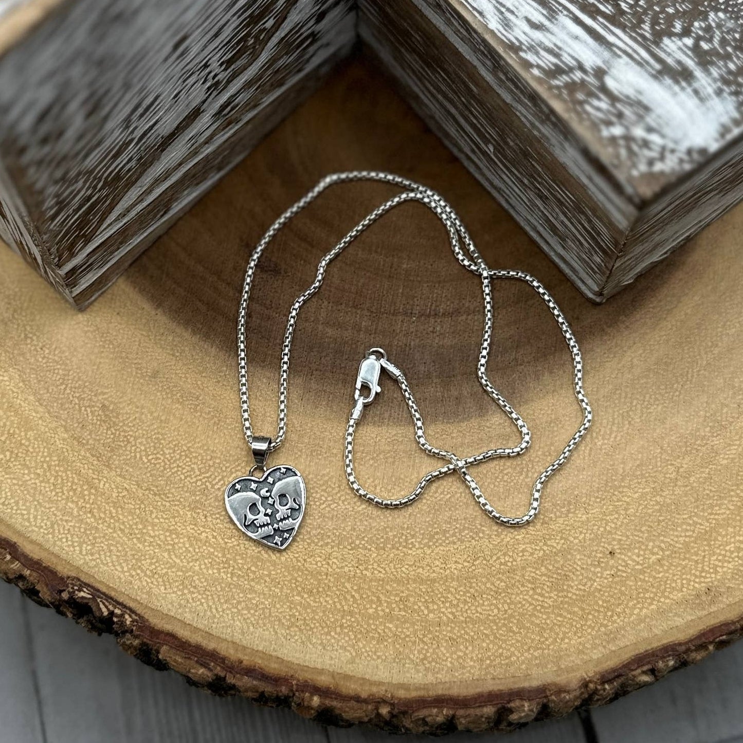 Skull Lovers Sterling Silver Heart Necklace