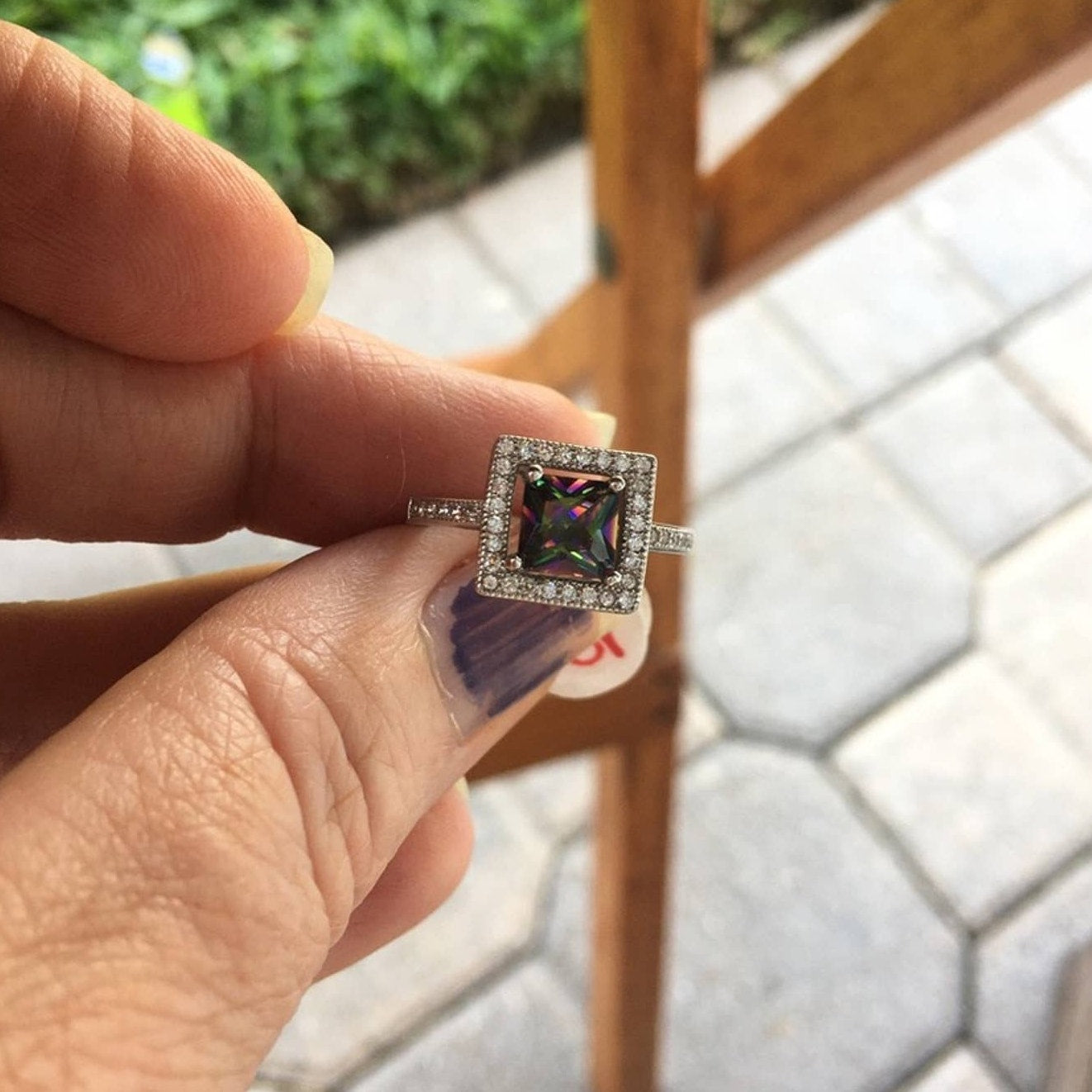 Rainbow Topaz Sterling Silver Square Ring