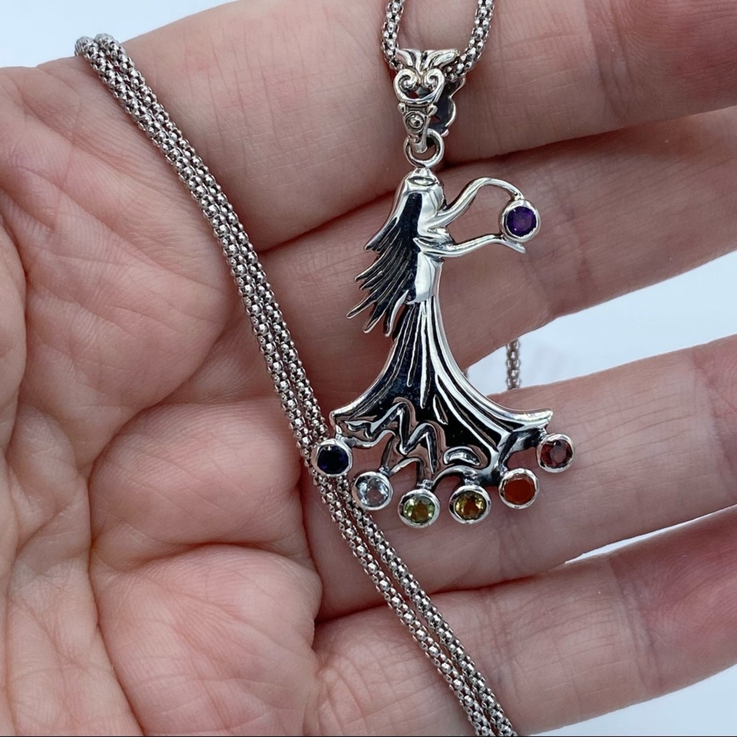Chakra Fairy Solid Sterling Silver Pendant on Popcorn Chain