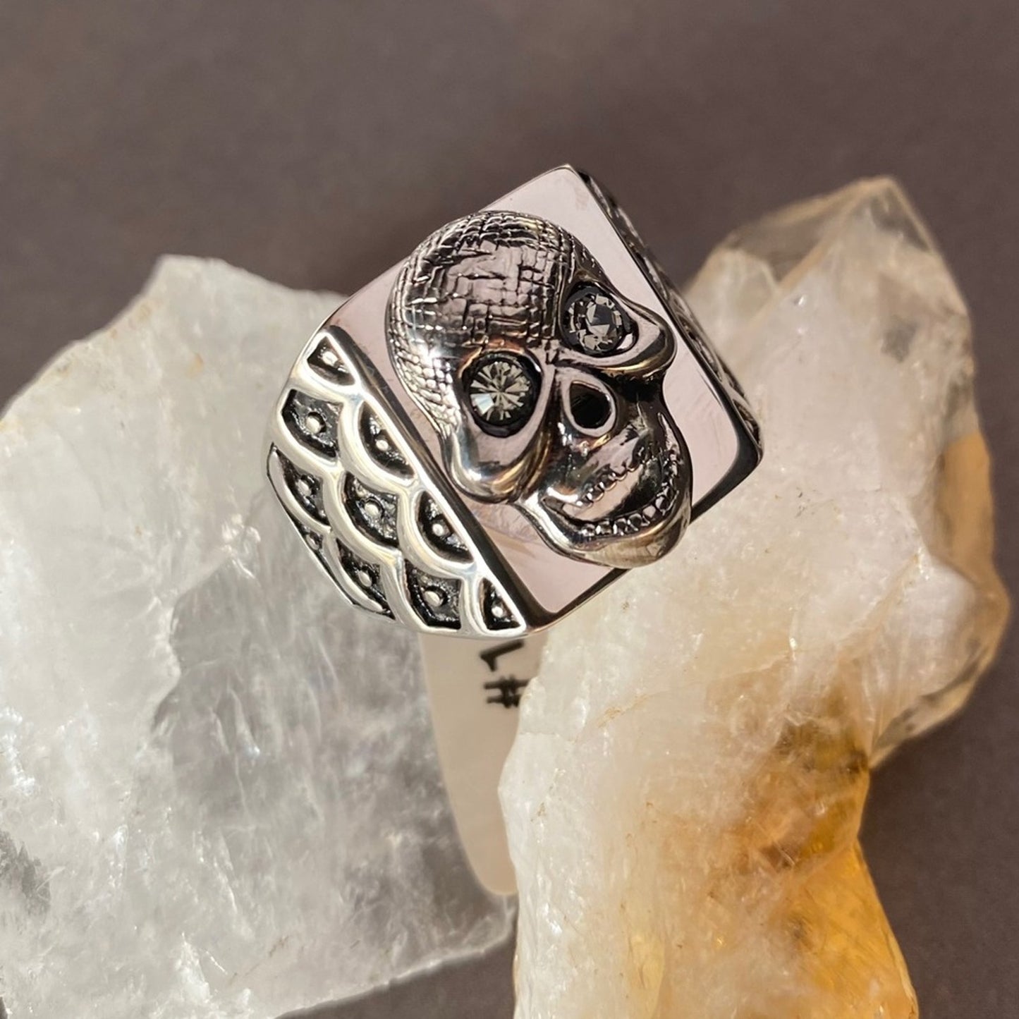 Men's Stainless Steel Skull Crystal Ring