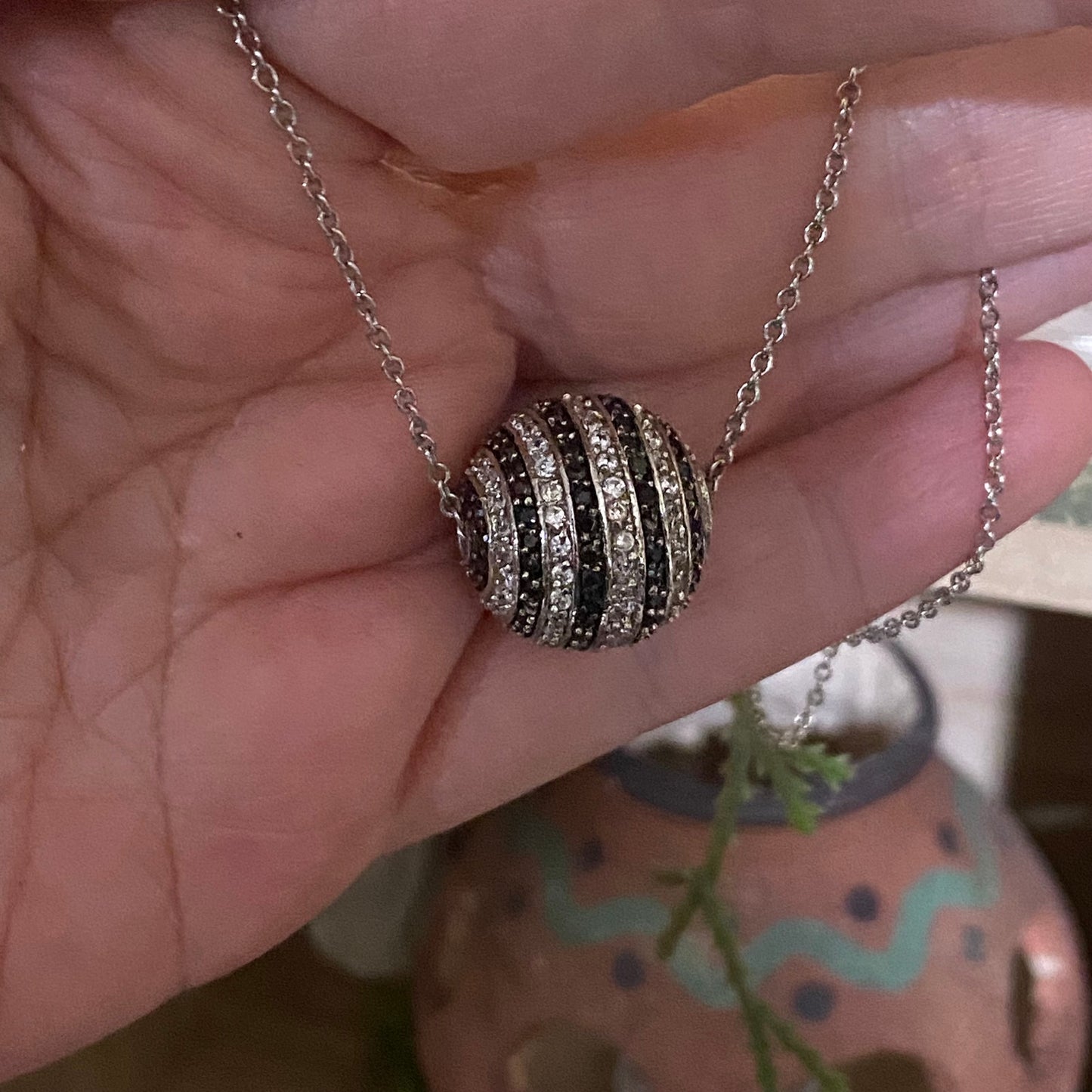 Sterling Silver Ball Necklace With Black & White Zirconians