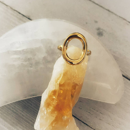 Gold Oval Open Ring-Adjustable Stainless Ring