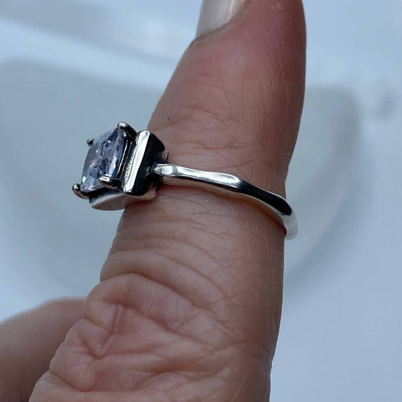 925 Sterling Silver Princess-Cut Clear Stone Adjustable Ring