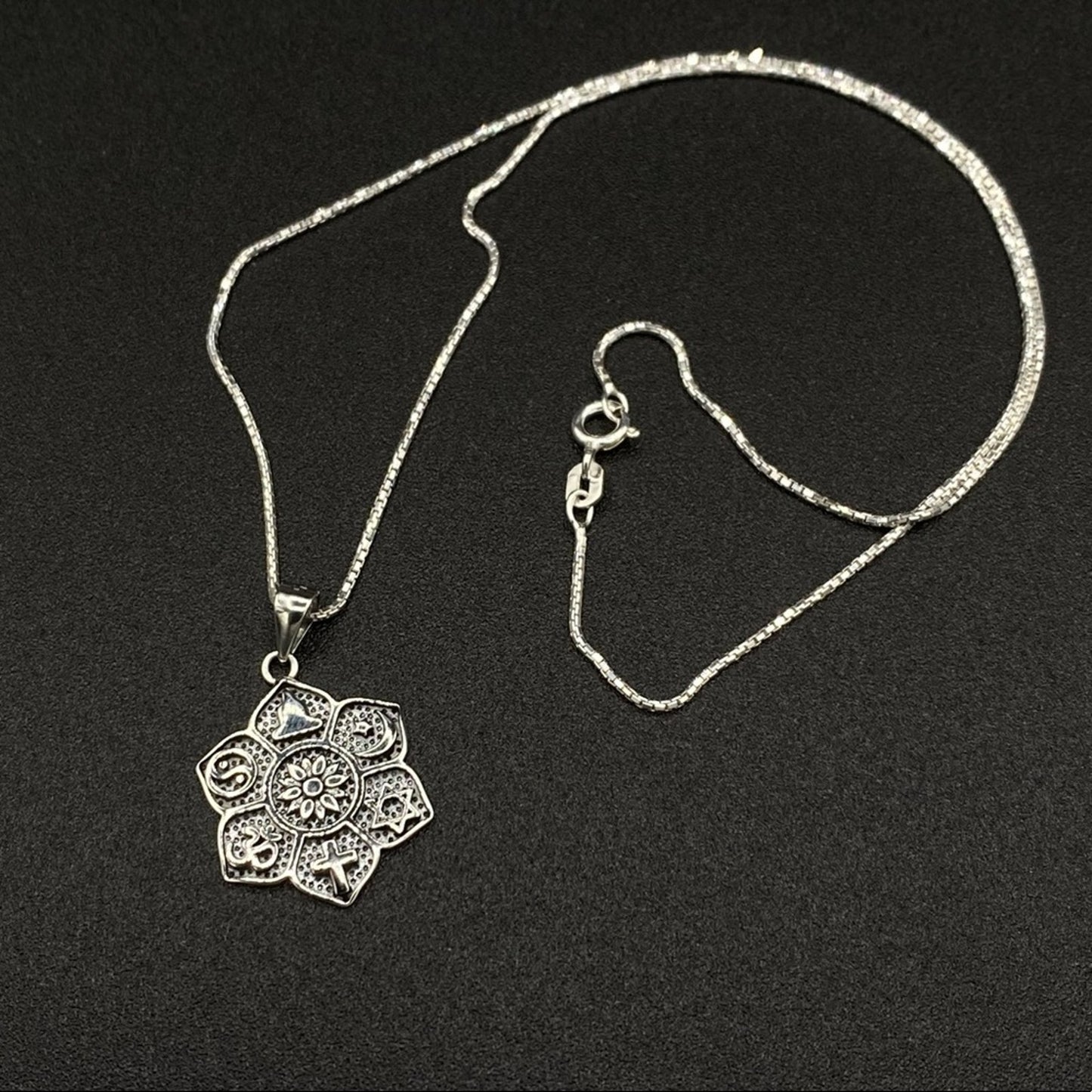 Religious Spiritual Symbols Sterling Silver Necklace