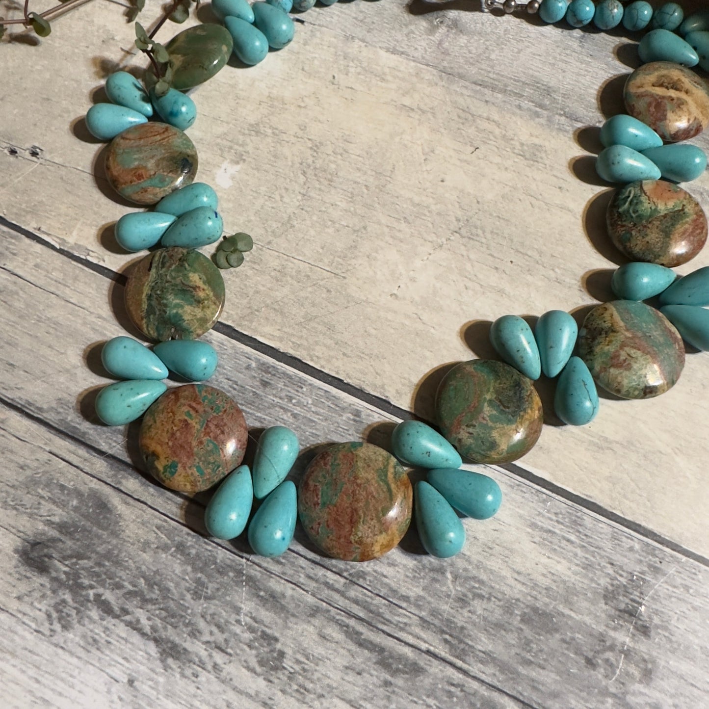 Vintage Turquoise & Jasper Statement Gemstone Necklace