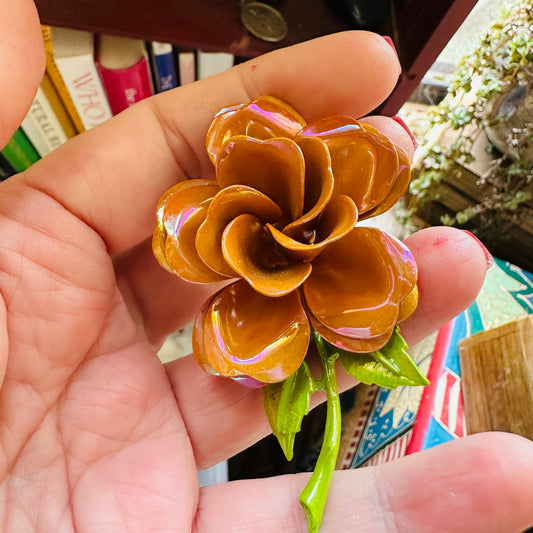 Vintage 1960s Flower Enamel Brooch Pin