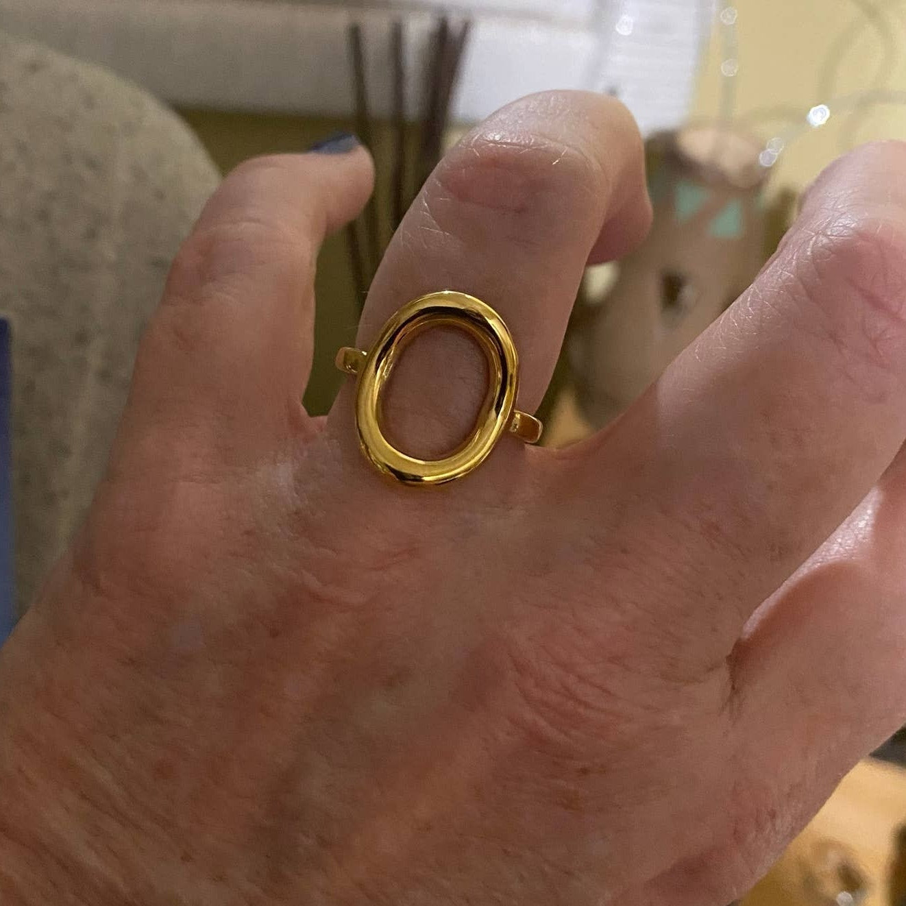 Gold Oval Open Ring-Adjustable Stainless Ring