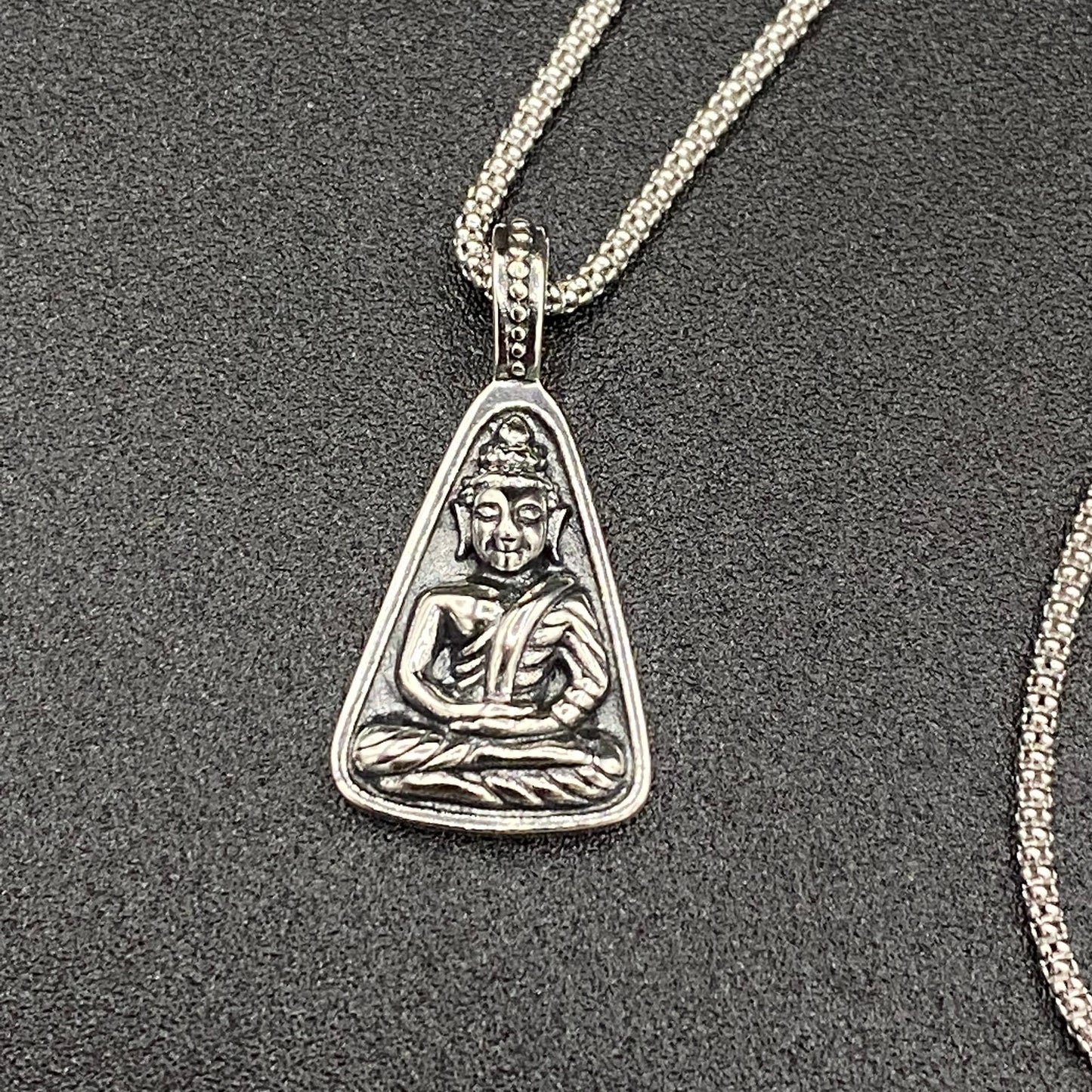 Sterling Silver Buddha Necklace Popcorn Chain