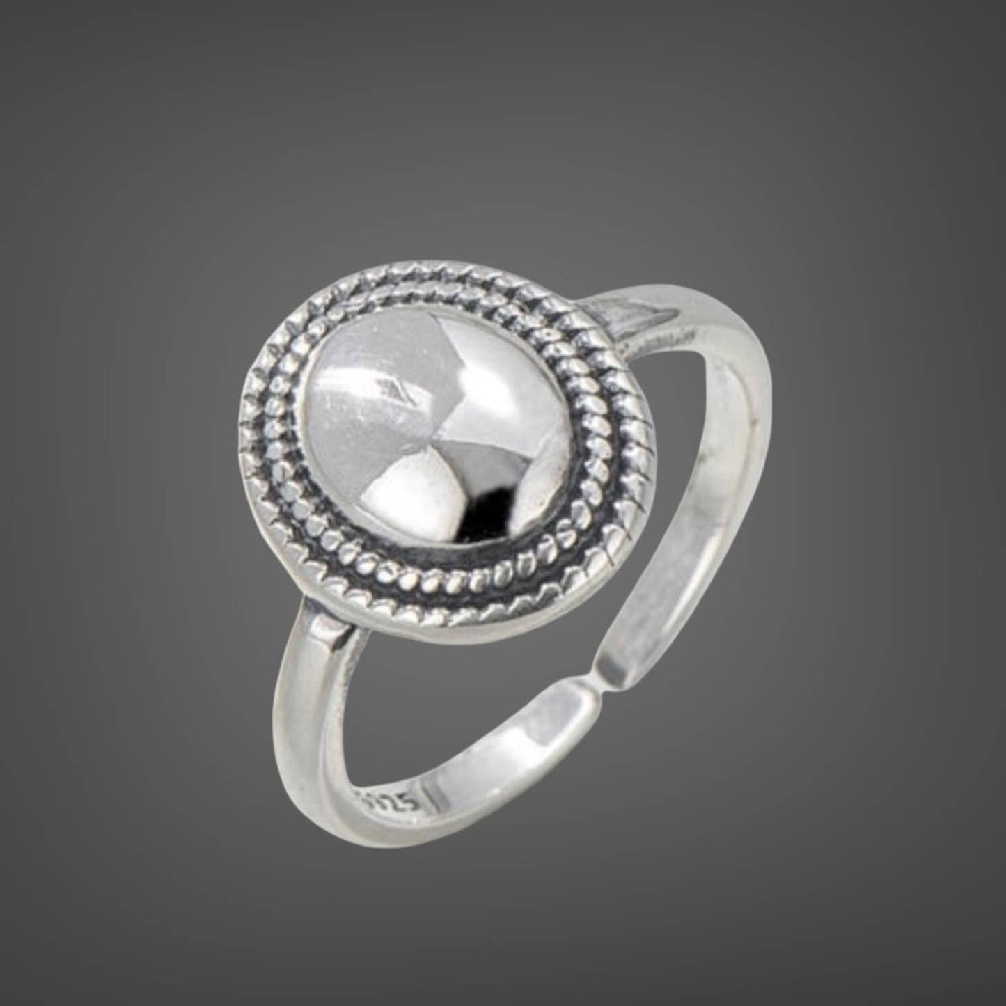 Sterling Silver Oval Vintage High Polished Dome Ring Trending Ajustable