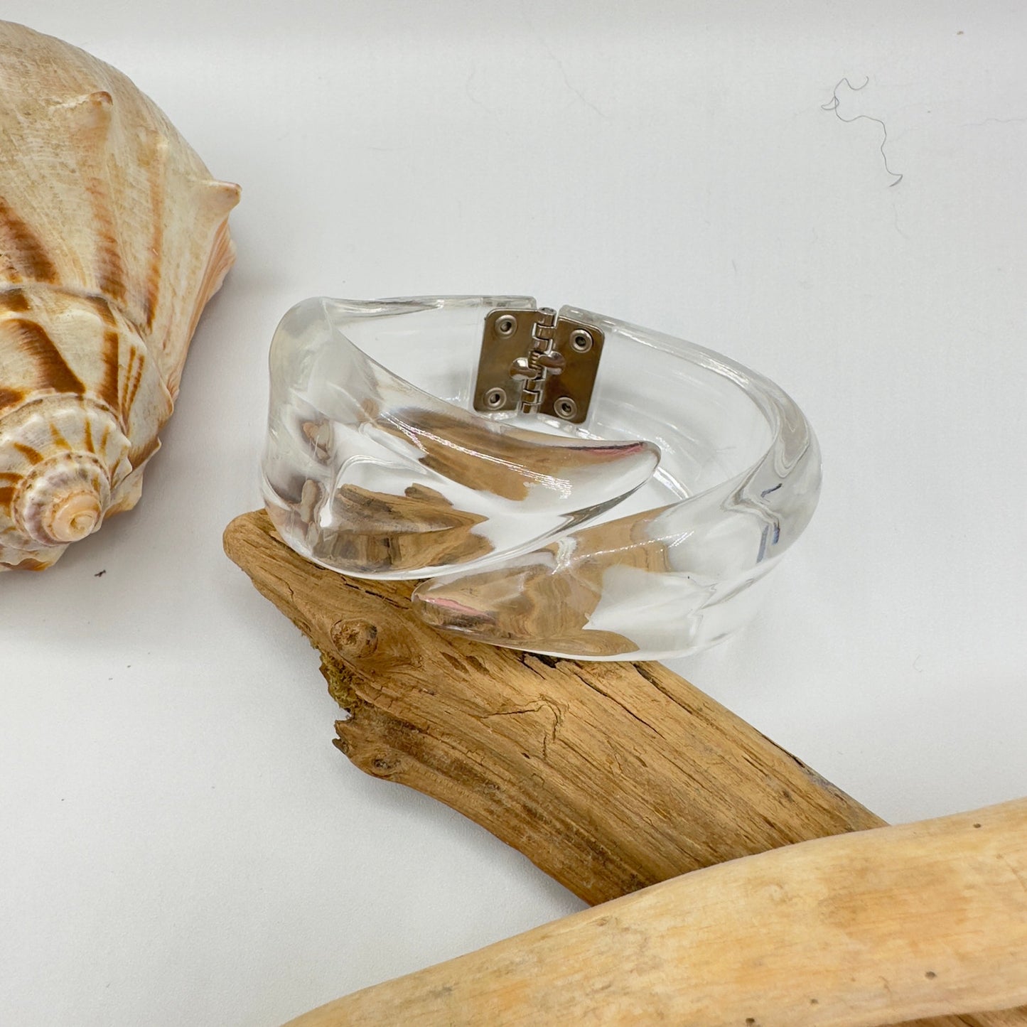 60's Vintage Clear Lucite Hinged Clamper Bracelet