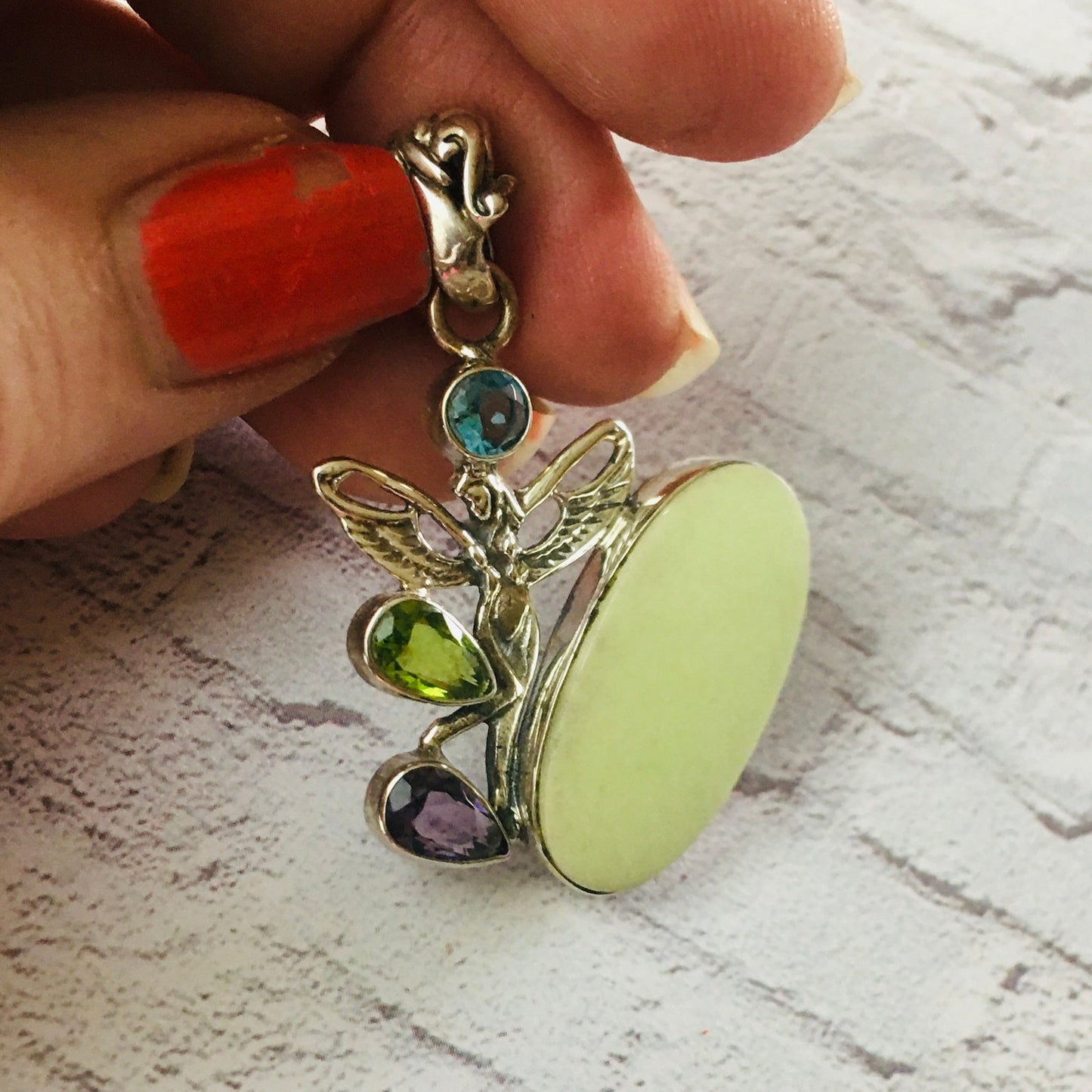 Sterling Silver Multi Gemstone Fairy Pendant