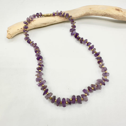 Vintage Natural Amethyst Chip Necklace Barrel Clasp