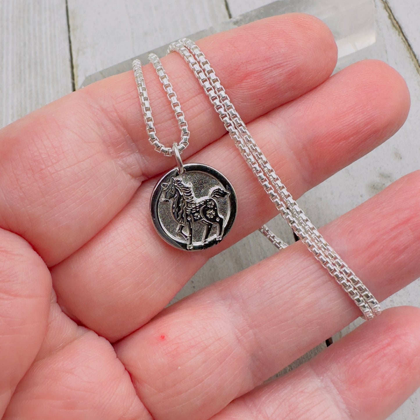 Chinese Zodiac Year of The Horse Pendant Necklace Sterling Silver