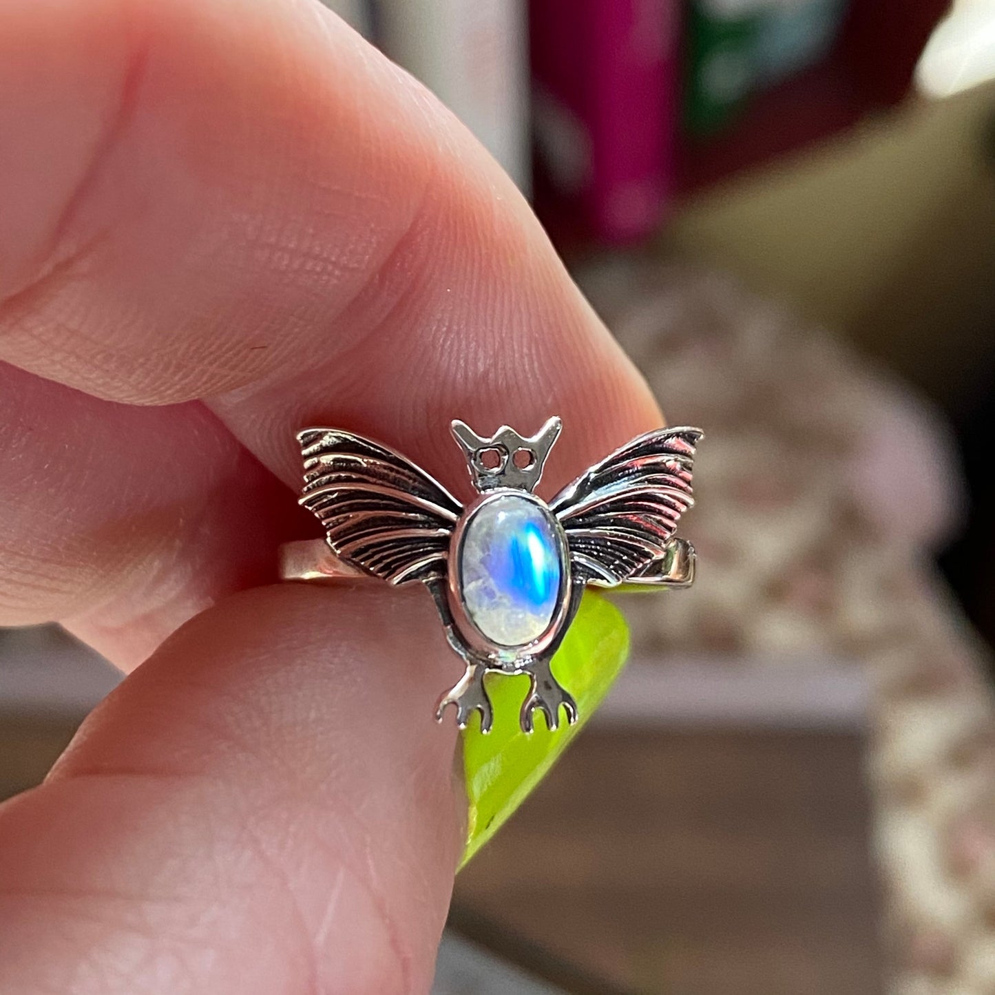 Moonstone Bat Solid Sterling Silver Gemstone Ring