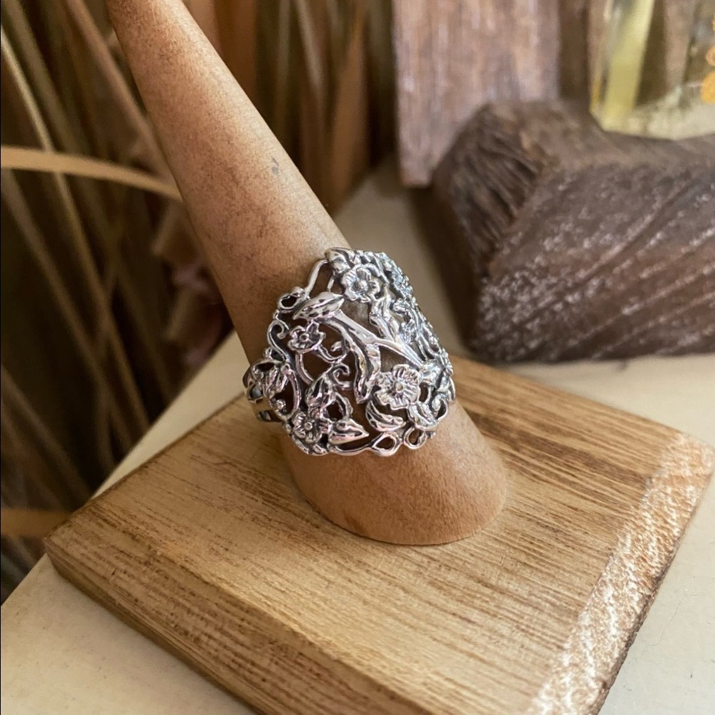 Plumeria Sterling Silver Ring Floral Ring Boho Ring