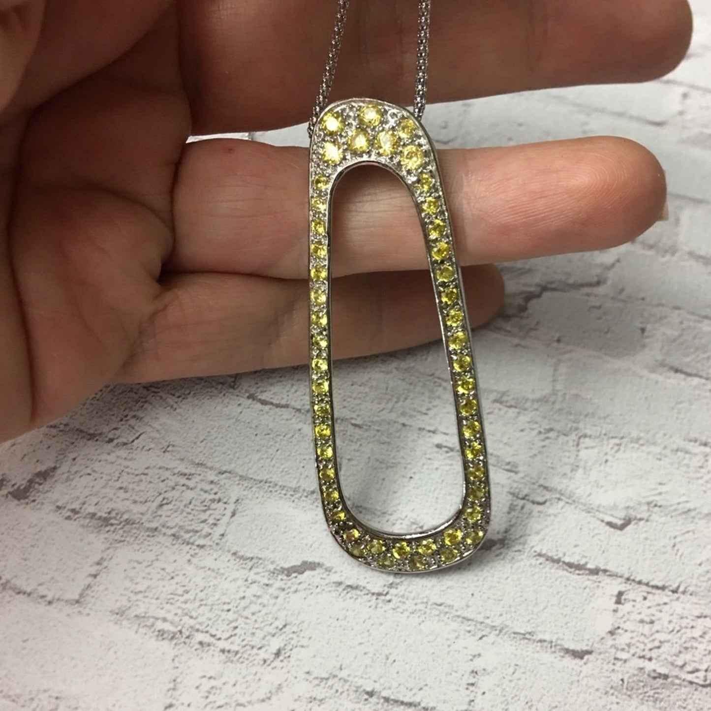 Canary yellow large CZ pendant on popcorn chain