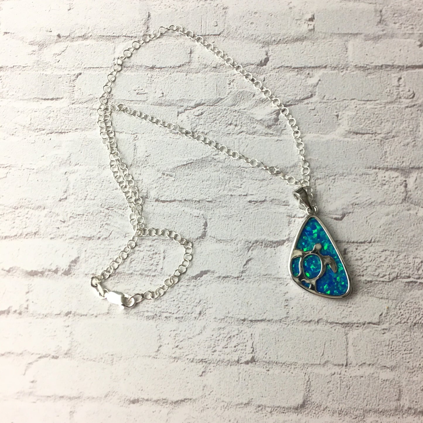 Sterling Silver Lab opal Turtle Necklace