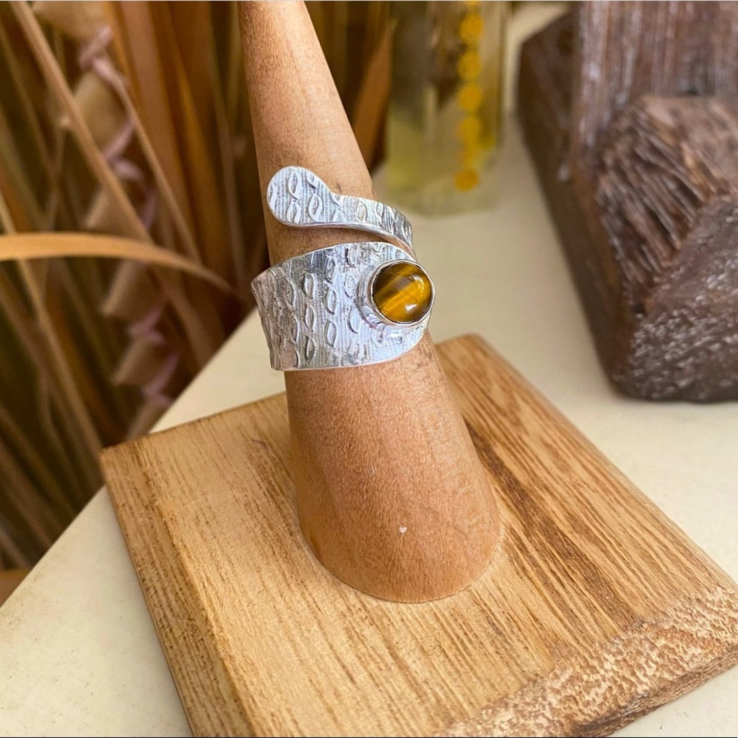 Tiger Eye Sterling Silver Adjustable Wrap Ring