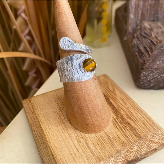 Tiger Eye Sterling Silver Adjustable Wrap Ring