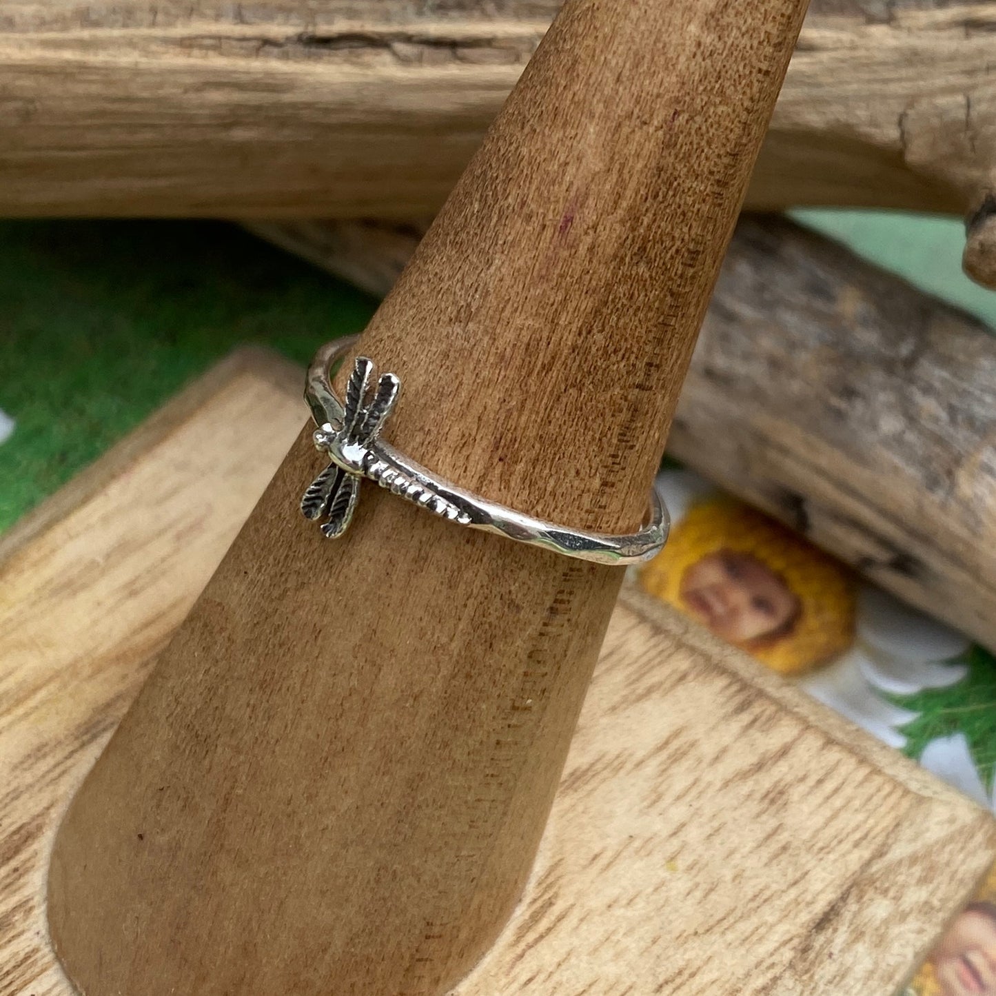 Sterling Silver Dainty Sideway Dragonfly Ring, Insect Ring