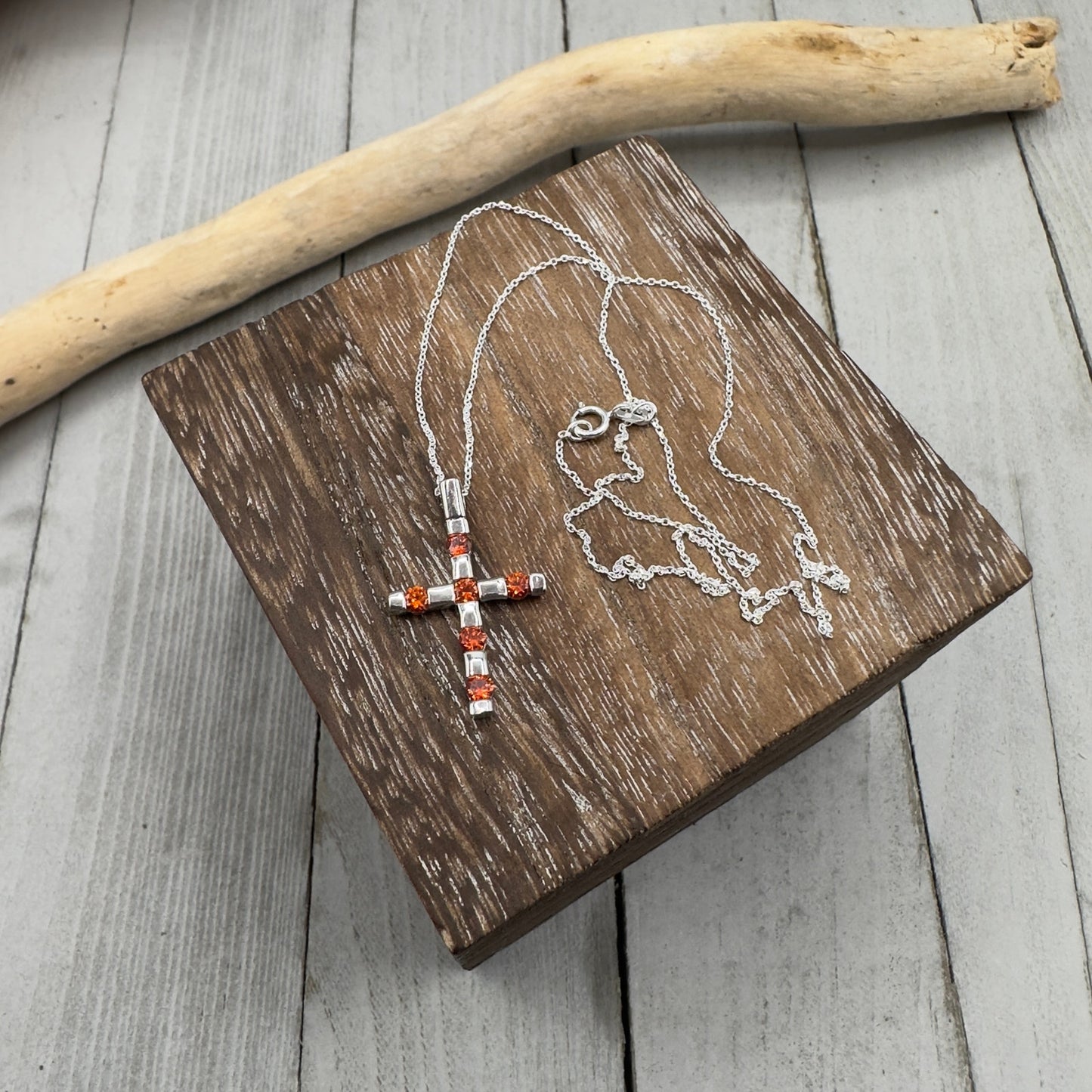 Garnet CZ Sterling Silver Cross Necklace