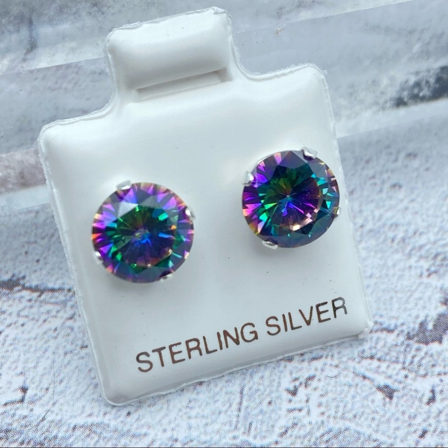 Rainbow Topaz CZ 8mm Sterling Silver Stud Earrings