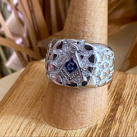 Men's Stainless Steel Masonic  Nugget Ring