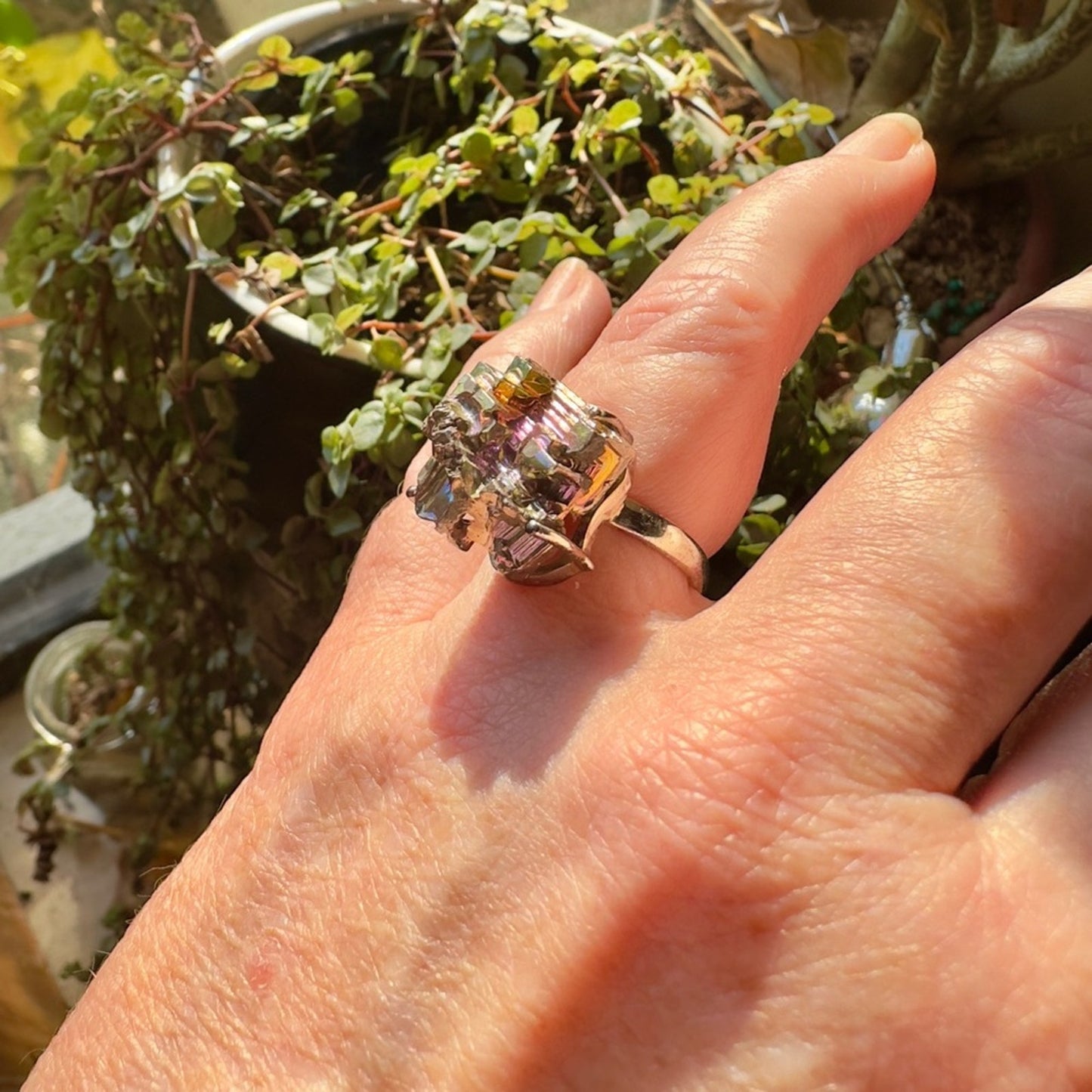 Bismuth Sterling Silver Crystal Gemstone Ring