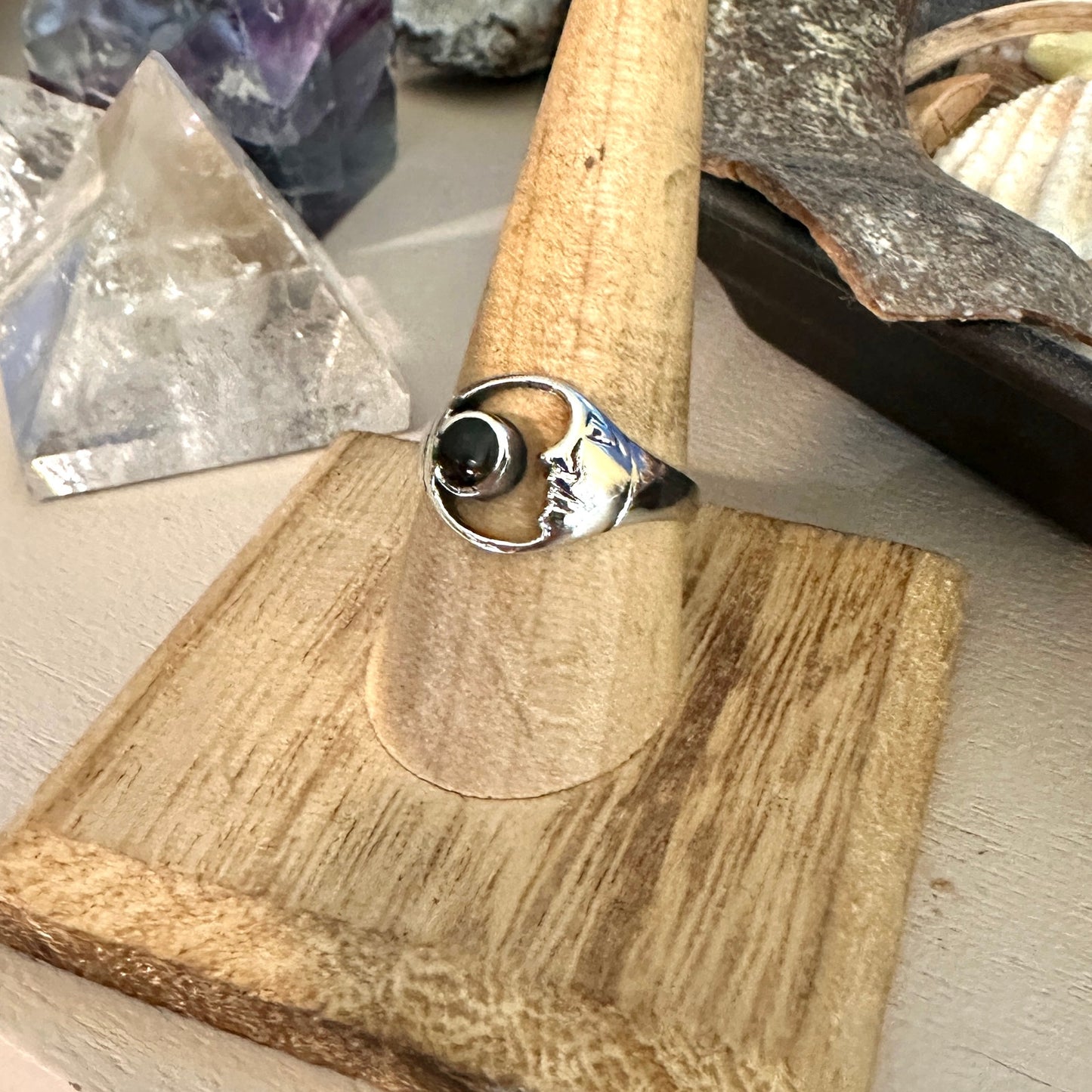 Moon Black Agate Sterling Silver Ring