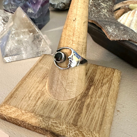 Moon Black Agate Sterling Silver Ring