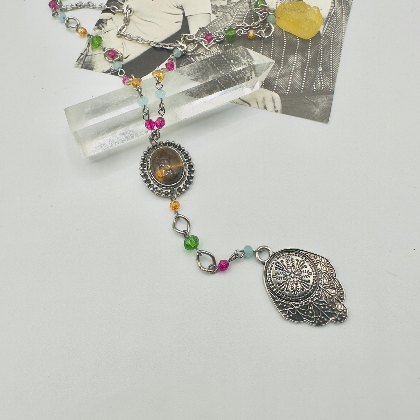 Hamsa Tigers Eye Crystal Necklace